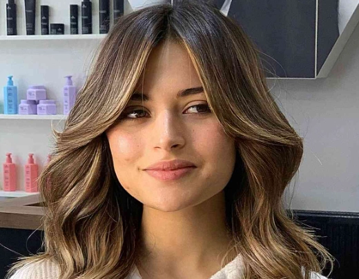 long hair with curtain bangs and fringe