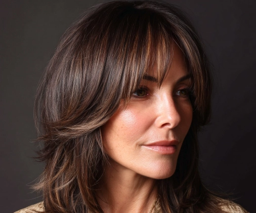 layered haircut with curtain bangs